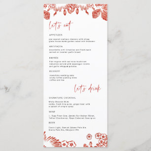 Red Floral Portugal Ceramic Wedding Menu