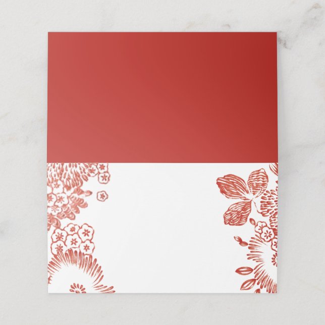 Red Floral Portugal Ceramic | Wedding   Place Card (Outside Unfolded)