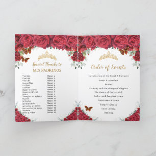 Red Floral Princess Quinceañera Order of Events Programme