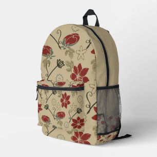 Red Floral  Printed Backpack
