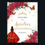 Red Floral Quinceañera Princess Gold Butterflies Poster<br><div class="desc">Matching items available in store.  (c) The Happy Cat Studio</div>