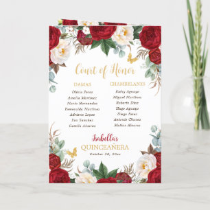 Red Floral Quinceanera Princess Padrinos Event Programme
