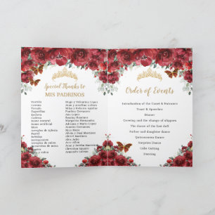 Red Floral Quinceanera Princess Padrinos Events  Programme