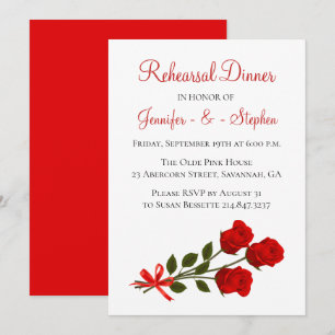 Red Floral Rehearsal Dinner Rose Flowers Wedding Invitation