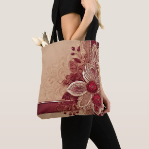 Red Floral Ribbon aI art  Tote Bag