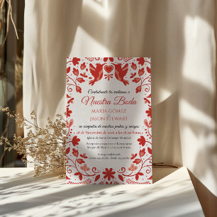 Red Floral Romantic Aesthetic Spanish Wedding Invitation
