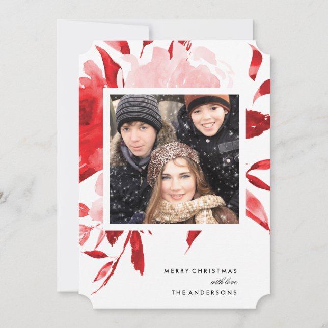 Red Floral Roses Christmas Holiday Card (Front)