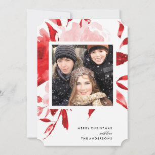 Red Floral Roses Christmas Holiday Card