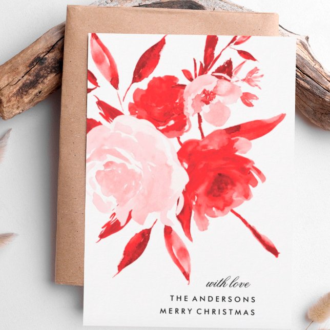 Red Floral Roses Christmas Holiday No Photo Card (Creator Uploaded)