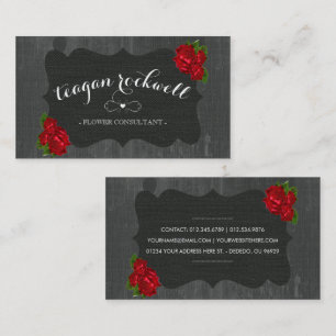 Red Floral Roses Wood Gothic Business Card