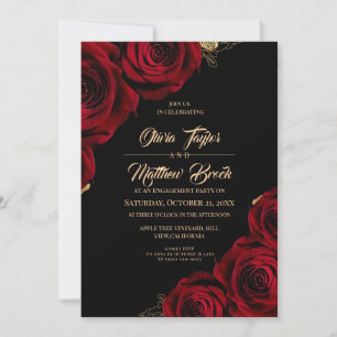 Red Floral Rustic Elegant Engagement Party Invitation