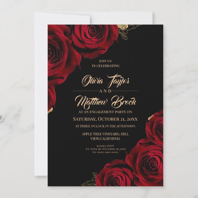 Red Floral Rustic Elegant Engagement Party   Invitation (Front)