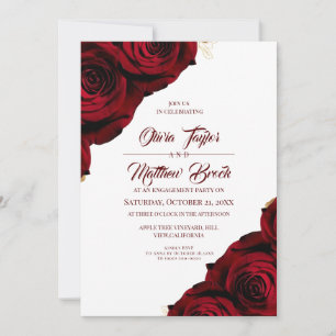 Red Floral Rustic Engagement Party Invitation