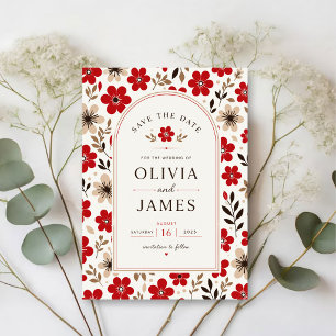 Red Floral Save Elegant Vintage Botanical Romantic Acrylic Invitations