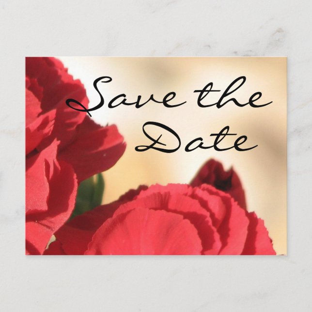 Red Floral Save the Date Announcement Postcard (Front)