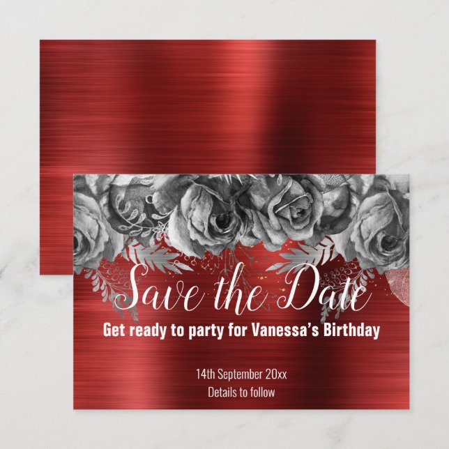 RED FLORAL SAVE THE DATE RSVP CARD (Front/Back)