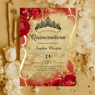 Red Floral Scroll Quinceanera 