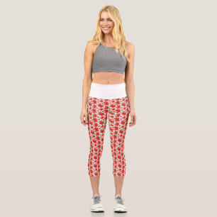 Red Floral Seamless Pattern Cute Retro Flower Capri Leggings
