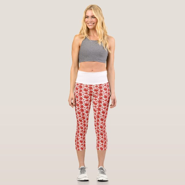Red Floral Seamless Pattern Cute Retro Flower  Capri Leggings (Front)