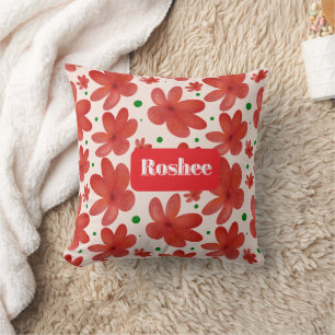 Red Floral Seamless Pattern Cute Retro Flower Cushion