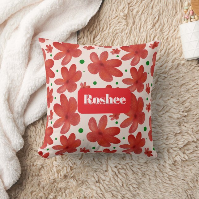 Red Floral Seamless Pattern Cute Retro Flower  Cushion (Blanket)