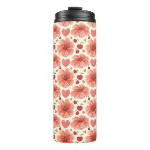 Red Floral Seamless Pattern Cute Retro Flower Lig Thermal Tumbler
