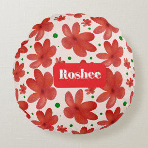 Red Floral Seamless Pattern Cute Retro Flower Round Cushion