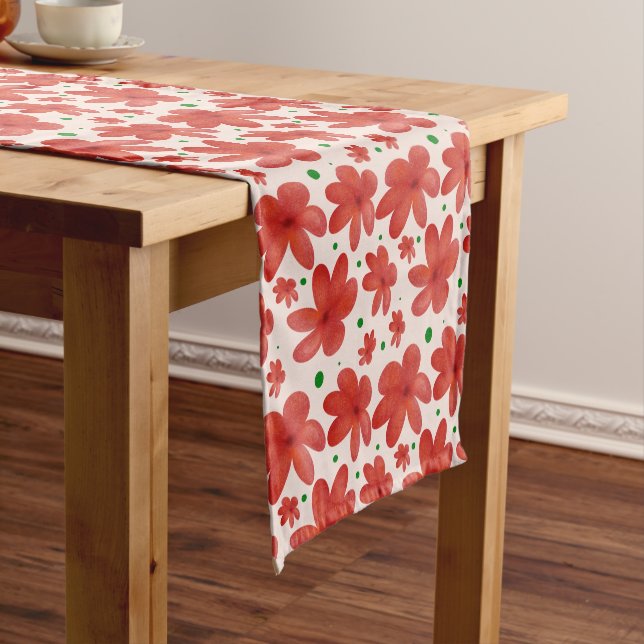 Red Floral Seamless Pattern Cute Retro Flower  Short Table Runner (In Situ)