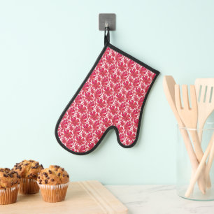 Red Floral Seamless Pattern, Elegant Flower Repeat Oven Mitt