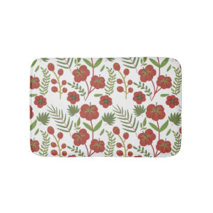 Red floral seamless pattern on white background bath mat