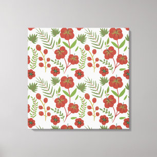 Red floral seamless pattern on white background canvas print