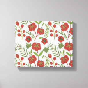 Red floral seamless pattern on white background canvas print