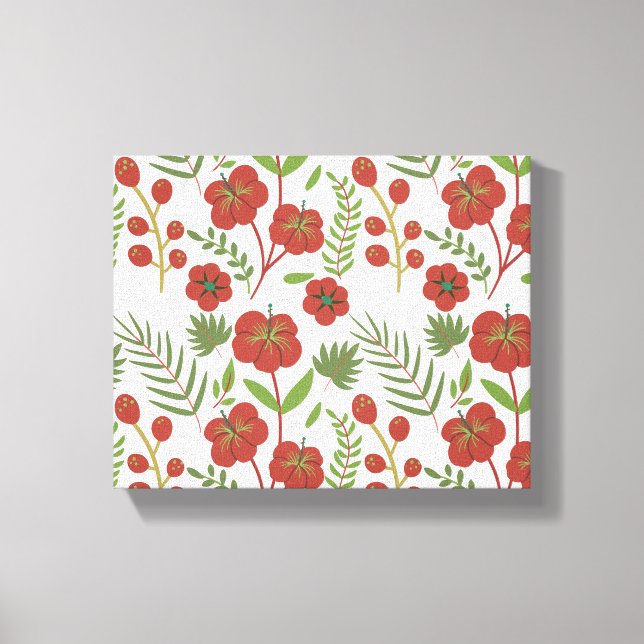 Red floral seamless pattern on white background canvas print (Front)