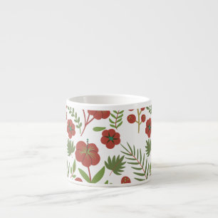 Red floral seamless pattern on white background espresso cup