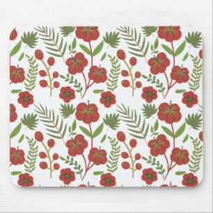 Red floral seamless pattern on white background mouse mat