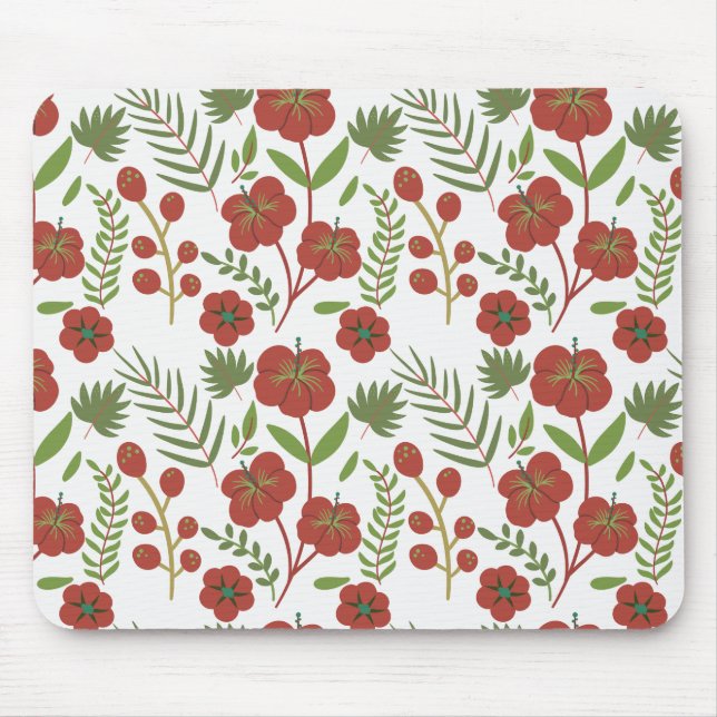 Red floral seamless pattern on white background mouse mat (Front)