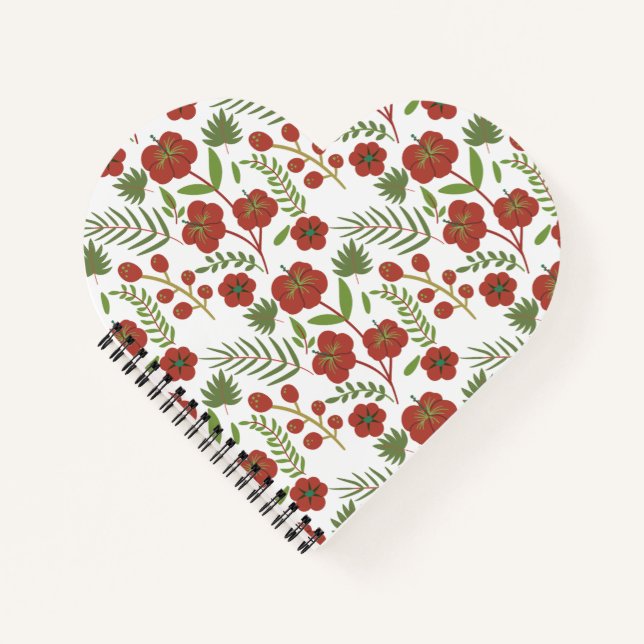 Red floral seamless pattern on white background notebook (Front)