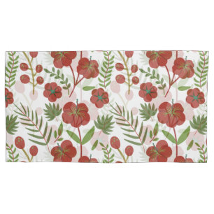 Red floral seamless pattern on white background pillowcase