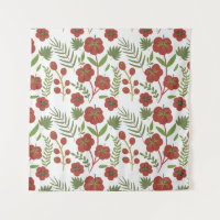 Red floral seamless pattern on white background