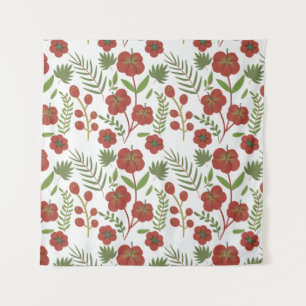 Red floral seamless pattern on white background tapestry