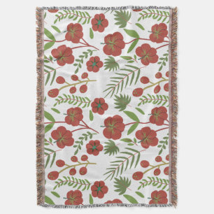 Red floral seamless pattern on white background throw blanket