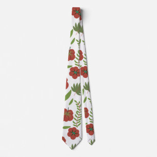 Red floral seamless pattern on white background tie