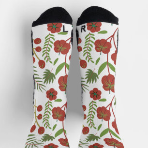 Red floral seamless pattern on white background wr socks
