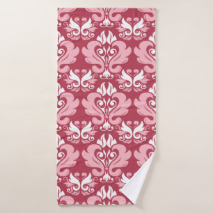Red floral seamless pattern. Pale red and beige co Bath Towel