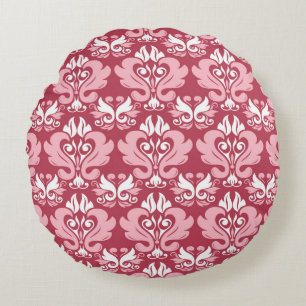 Red floral seamless pattern. Pale red and beige co Round Cushion