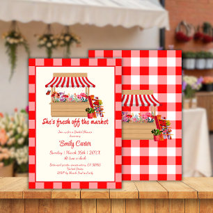 Red Floral She's Fresh of the Market Bridal Shower Invitation