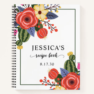 Red Floral Shower Recipe Notebook