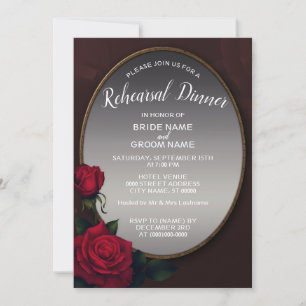 Red Floral Silver Grey Mirror Rehearsal Dinner Invitation