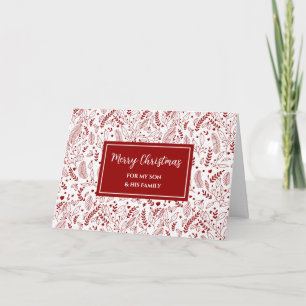Red Floral Son & Family Merry Christmas Card