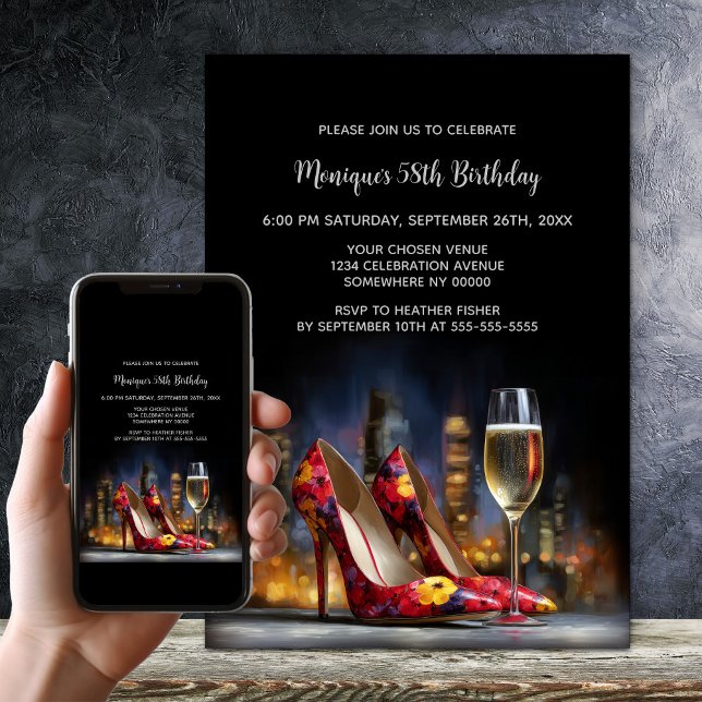 Red Floral Stiletto Shoes Birthday Party Invitation (Creator Uploaded)